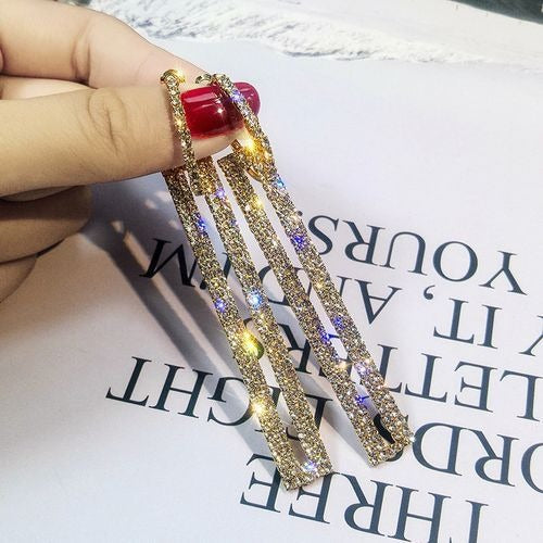 Pendientes De Boda Largos Con Diamantes De Imitación Geométricos