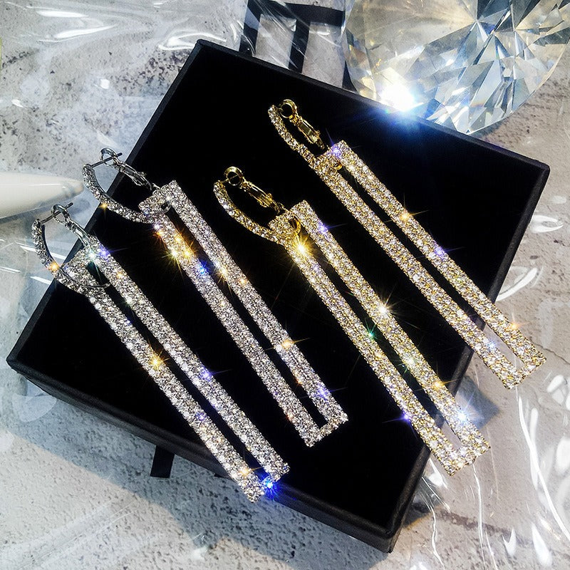 Pendientes De Boda Largos Con Diamantes De Imitación Geométricos