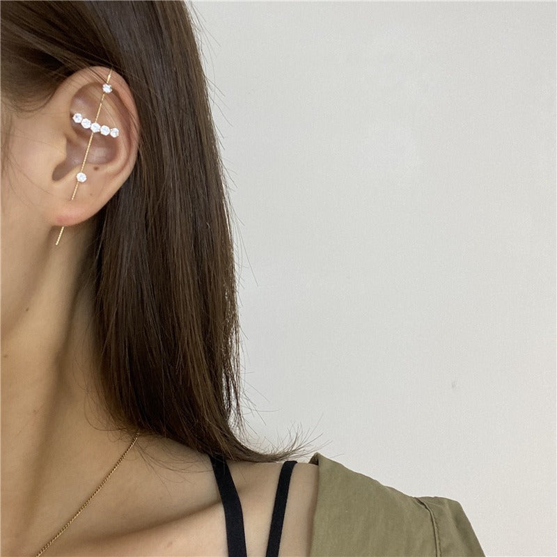 Pendientes De Tuerca De Cristal, Cz Cuff Piercing, Pendientes De Cruz Llamativos