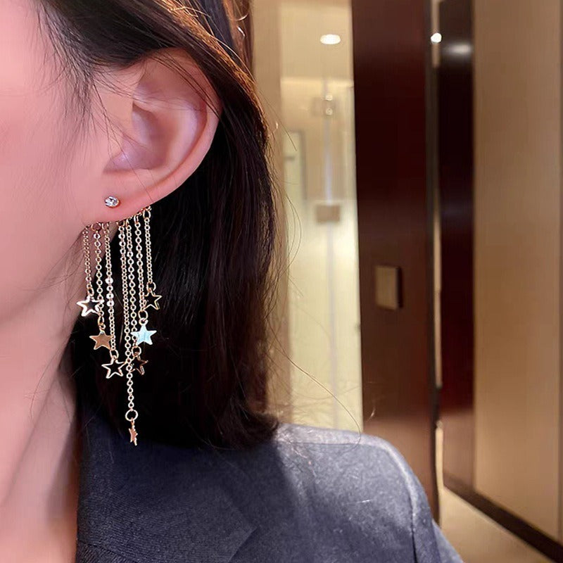 Aretes Colgantes Con Borla De Estrella De Cinco Puntas