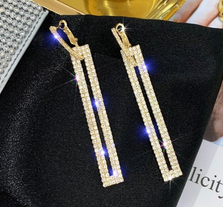 Pendientes De Boda Largos Con Diamantes De Imitación Geométricos