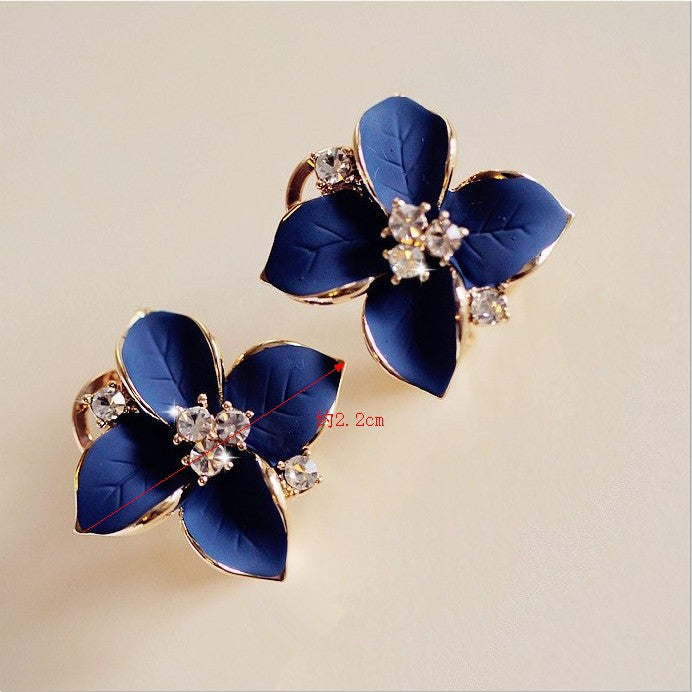 Pendientes Elegantes De Cristal De Flor Azul Para Mujer, Pendientes De Camelia