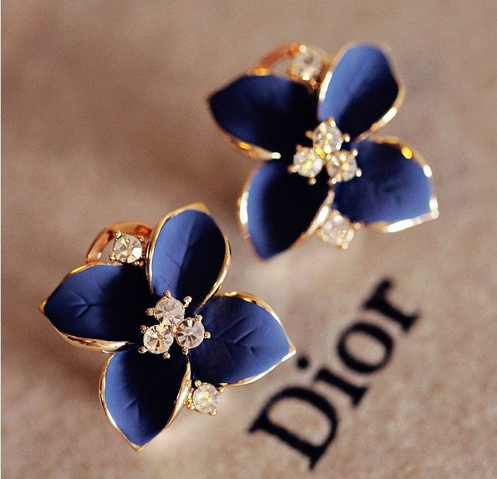 Pendientes Elegantes De Cristal De Flor Azul Para Mujer, Pendientes De Camelia