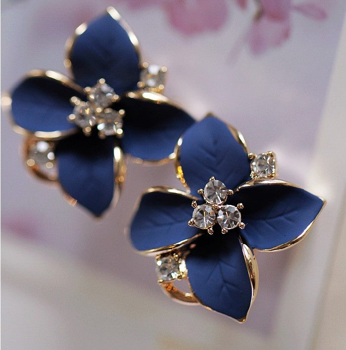 Pendientes Elegantes De Cristal De Flor Azul Para Mujer, Pendientes De Camelia