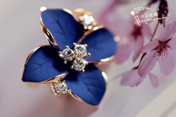Pendientes Elegantes De Cristal De Flor Azul Para Mujer, Pendientes De Camelia