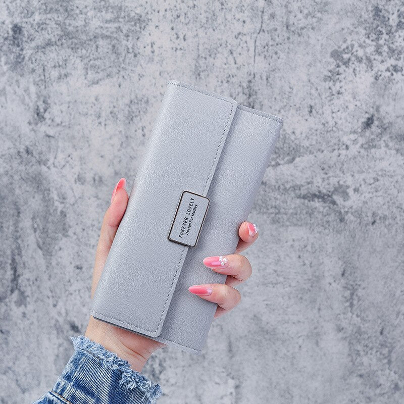 Cartera de cuero con broche para mujer