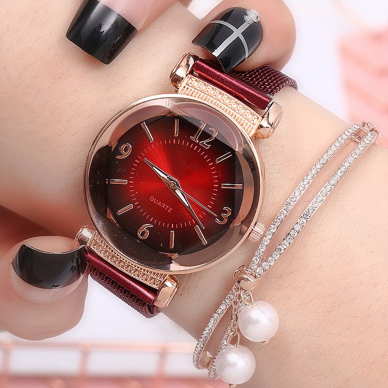 Reloj de cuarzo con hebilla magnética para mujer