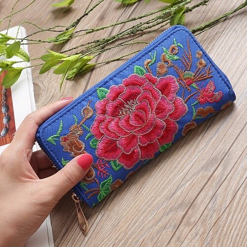 Cartera largas con bordado ético para mujer