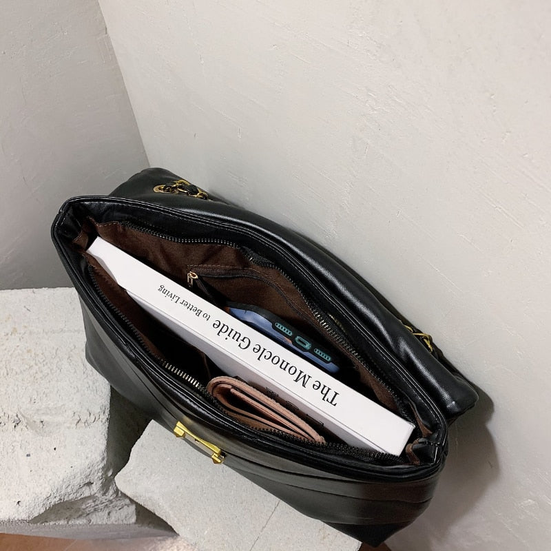 Bolso de hombro de piel sintética para mujer, bandolera de gran capacidad con cadena, a la moda 3