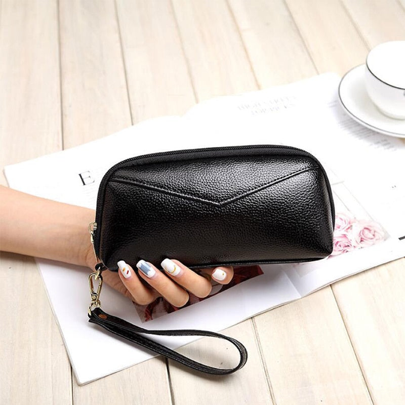 Cartera multifuncional de estilo largo para mujer, monedero de piel sintética, tarjetero