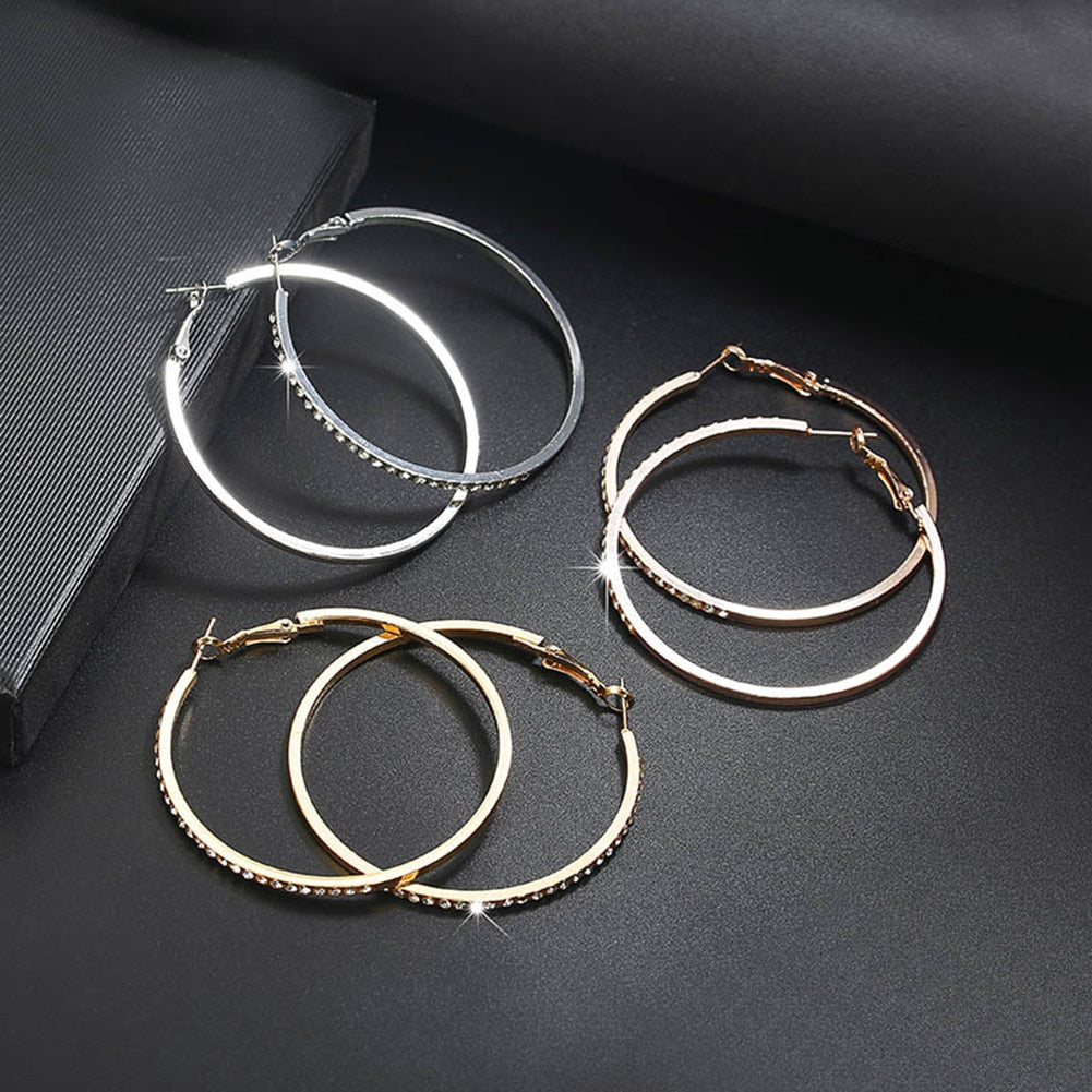 Pendientes De Aro Con Diamantes De Imitación Aretes Circulares 2