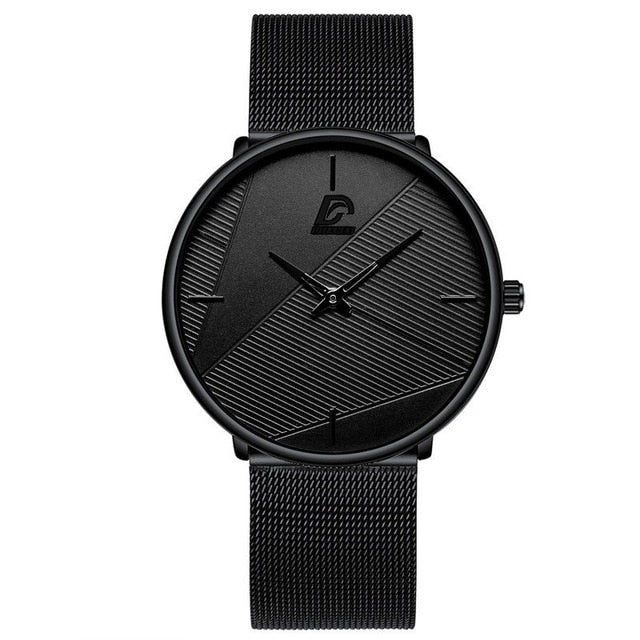 Relojes minimalistas para hombre, pulsera de cuarzo con correa de malla de acero inoxidable ultradelgada, de negocios