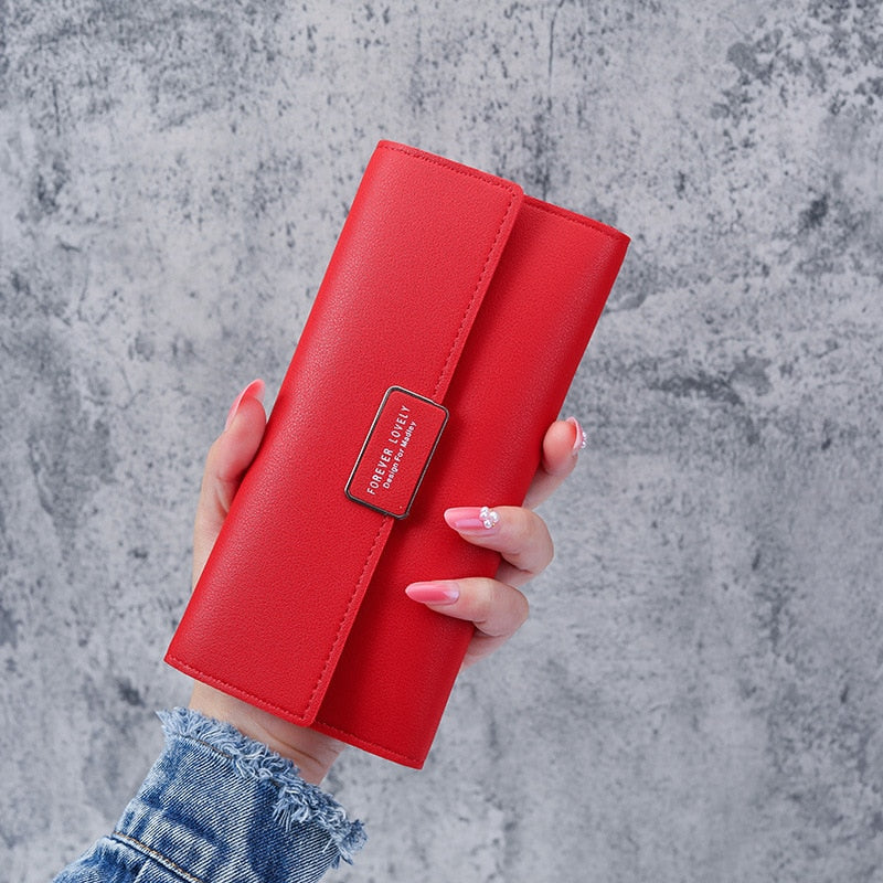 Cartera de cuero con broche para mujer