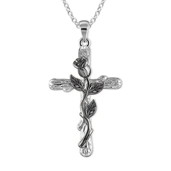 Collar con colgante clásico de aleación de Jesús para mujer y niña, colgante Vintage de Cruz rosa, adornos religiosos góticos 4