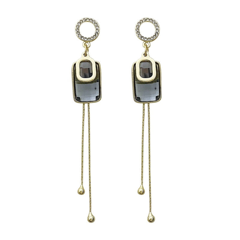 Pendientes De Borla De Cristal Cuadrados Geométricos De Aguja De Plata S925 5
