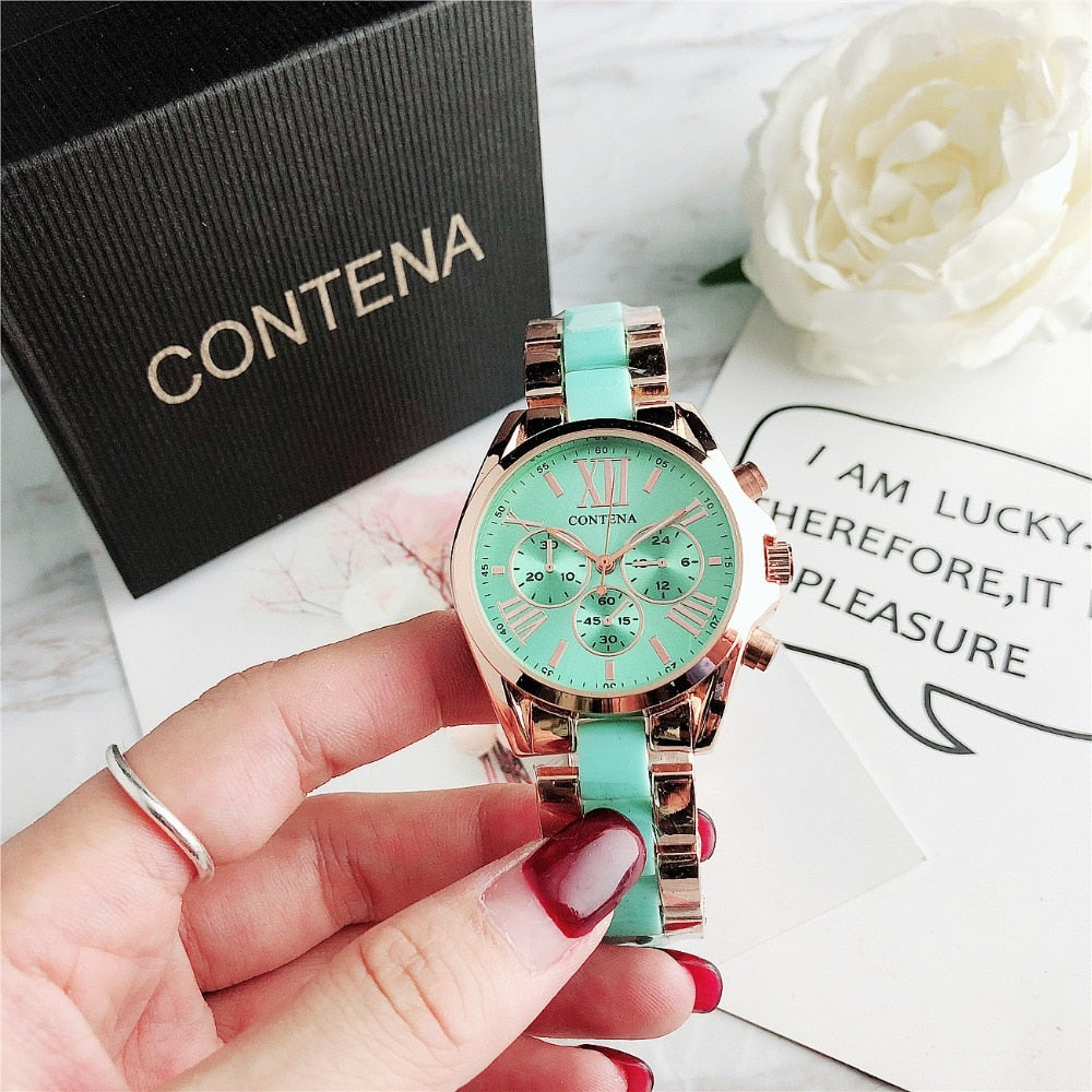 Reloj de cuarzo de oro rosa para mujer