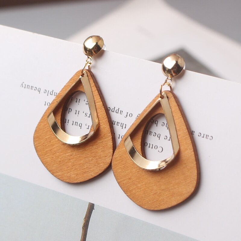Pendientes Colgantes De Gota De Agua De Madera Joyería Geométrica Hecha A Mano