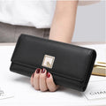 Billeteras de cuero sintético para mujer, cartera larga para teléfono, bolso de mano con hojas, monedero, tarjetero