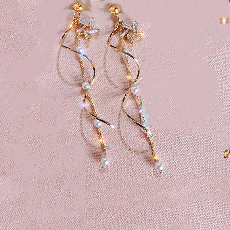 Diamantes De Imitación, Estrellas De Cinco Puntas, Perlas, Borlas, Pendientes, Pendientes Largos