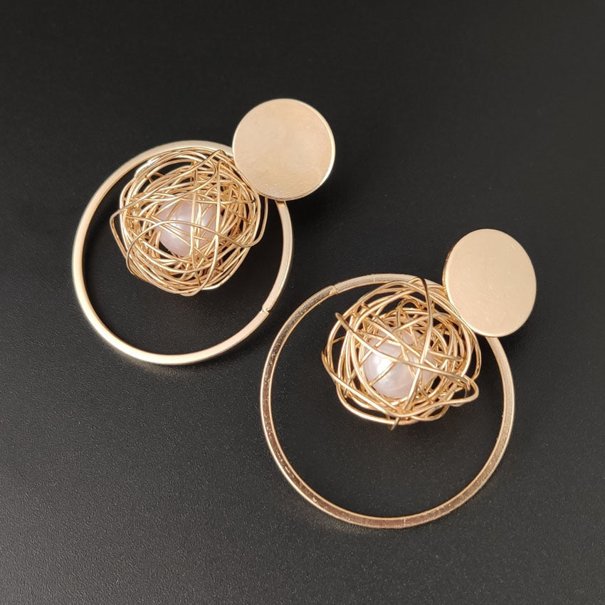 Pendientes Redondos De Estilo Coreano Aretes Colgantes Con Conchas Geométricas