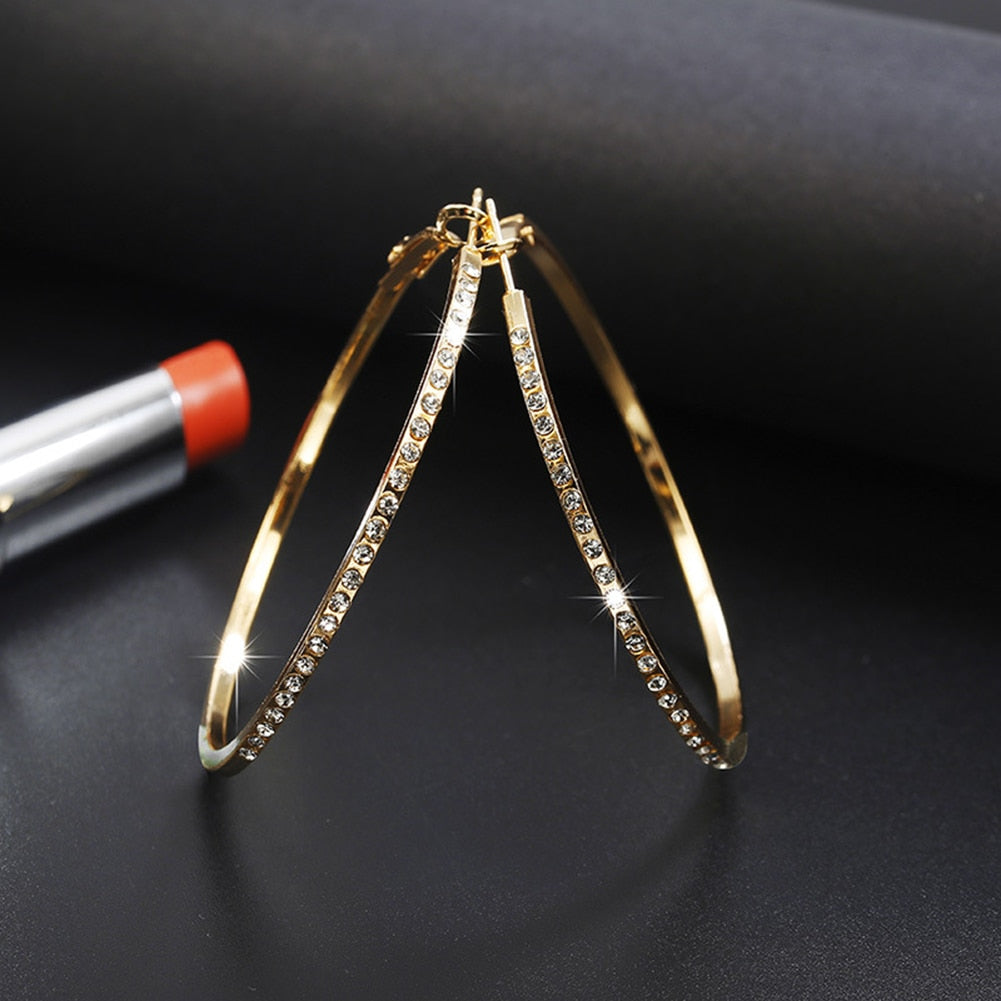 Pendientes De Aro Con Diamantes De Imitación Aretes Circulares 1