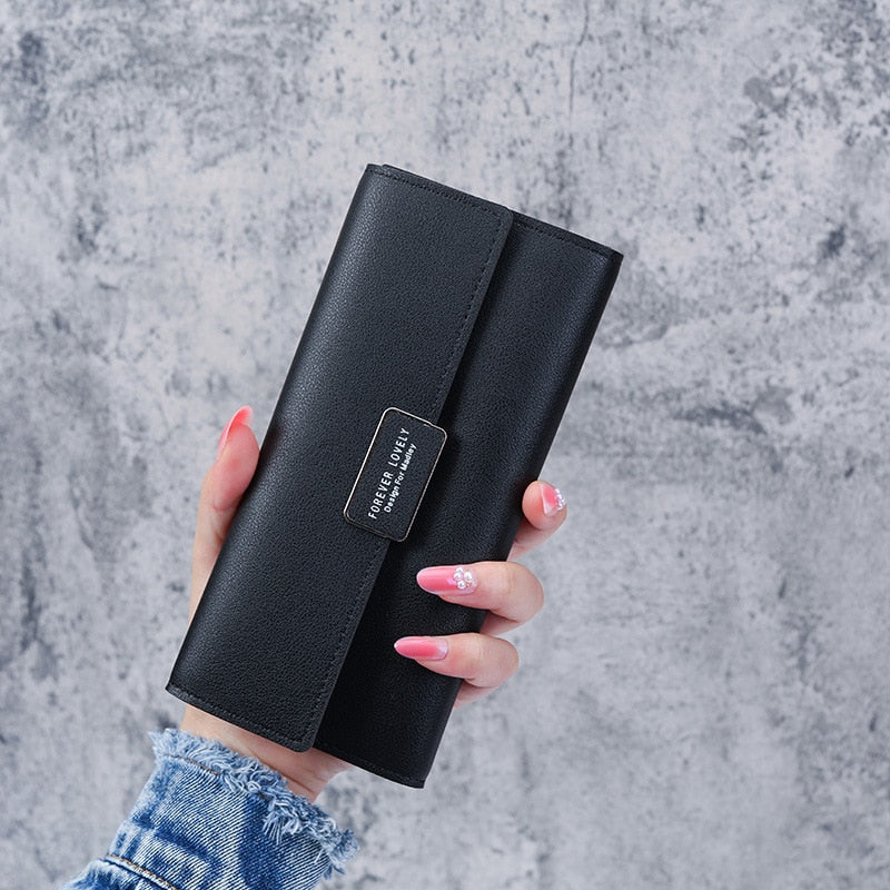 Cartera de cuero con broche para mujer