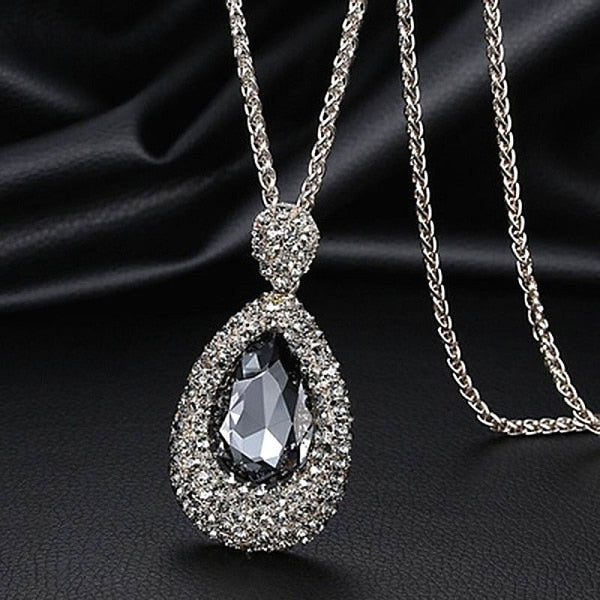 Collares Y Colgantes Largos De Gota De Agua De Cristal Grande