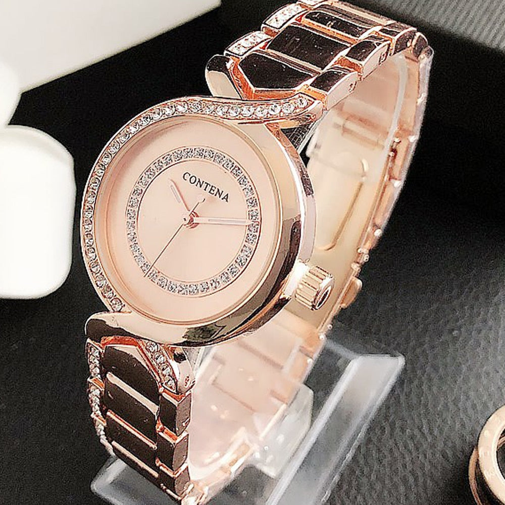 Nuevos relojes de pulsera para mujer, reloj de vestir a la moda, relojes de diamantes de cristal de acero inoxidable, reloj plateado para mujer