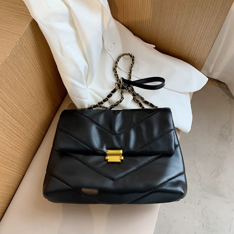 Bolso de hombro de piel sintética para mujer, bandolera de gran capacidad con cadena, a la moda 4