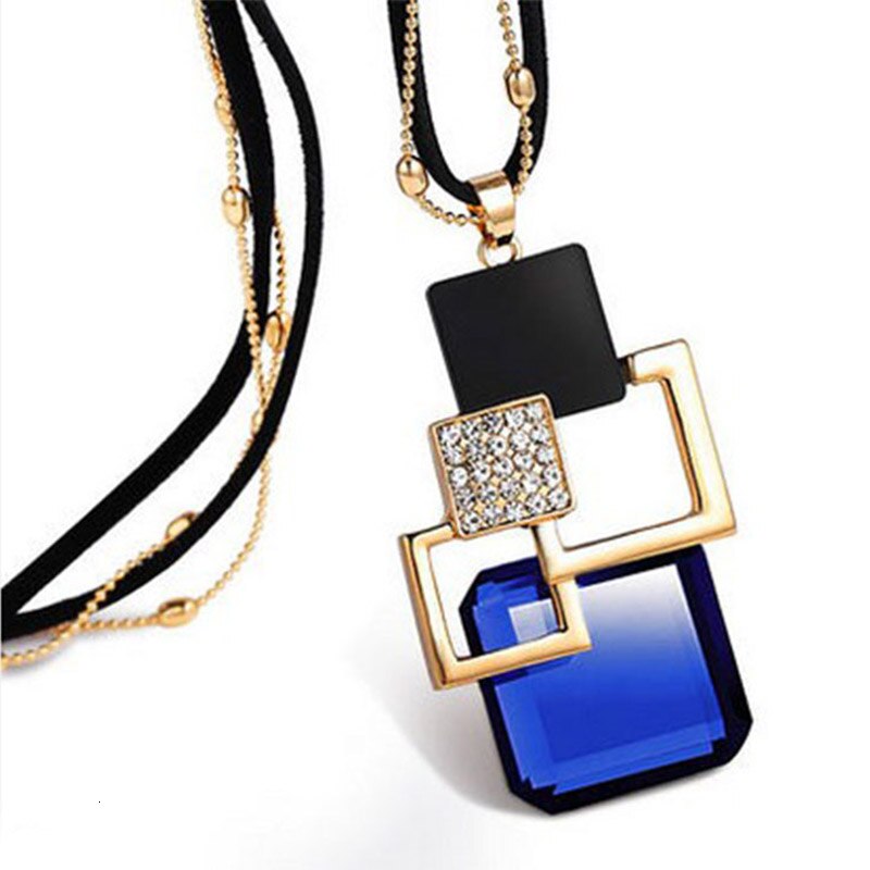 Collares Y Colgantes Largos De Cristal Cuadrado