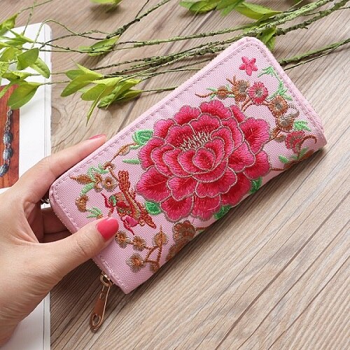 Cartera largas con bordado ético para mujer