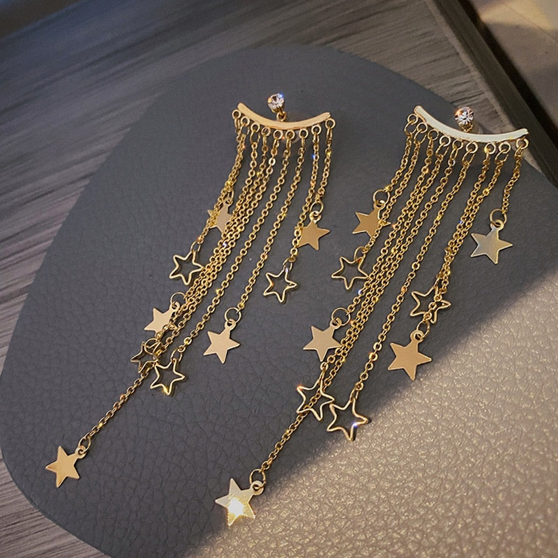 Aretes Colgantes Con Borla De Estrella De Cinco Puntas 5