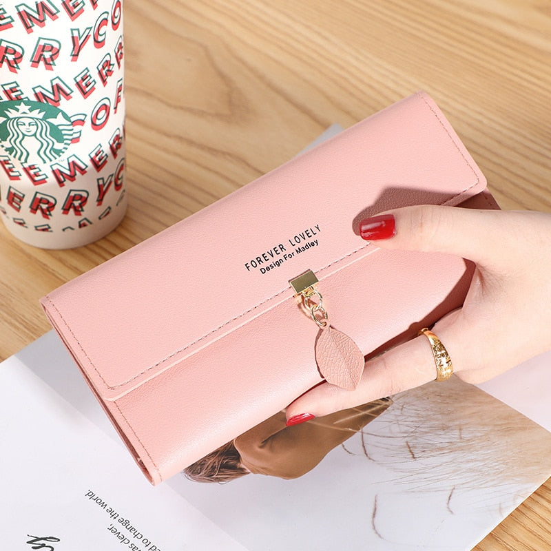 Cartera larga de cuero sintético para mujer
