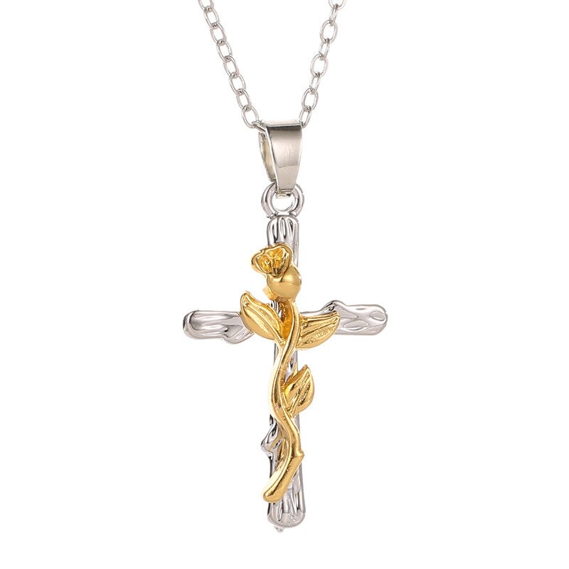 Collar con colgante clásico de aleación de Jesús para mujer y niña, colgante Vintage de Cruz rosa, adornos religiosos góticos