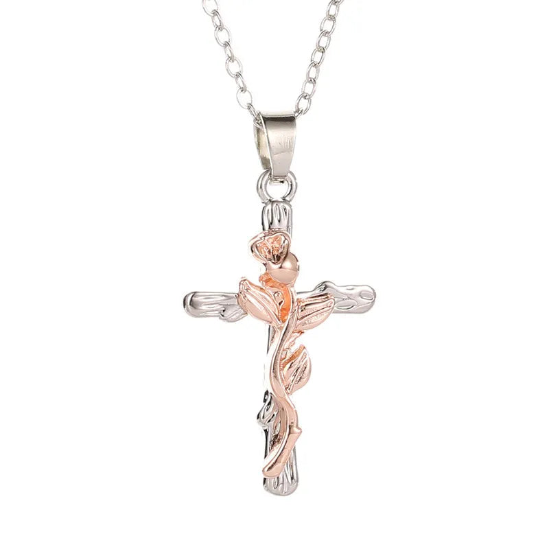 Collar con colgante clásico de aleación de Jesús para mujer y niña, colgante Vintage de Cruz rosa, adornos religiosos góticos