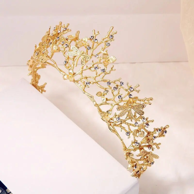 Coronas de cristal Tiara de diamantes de imitación oro