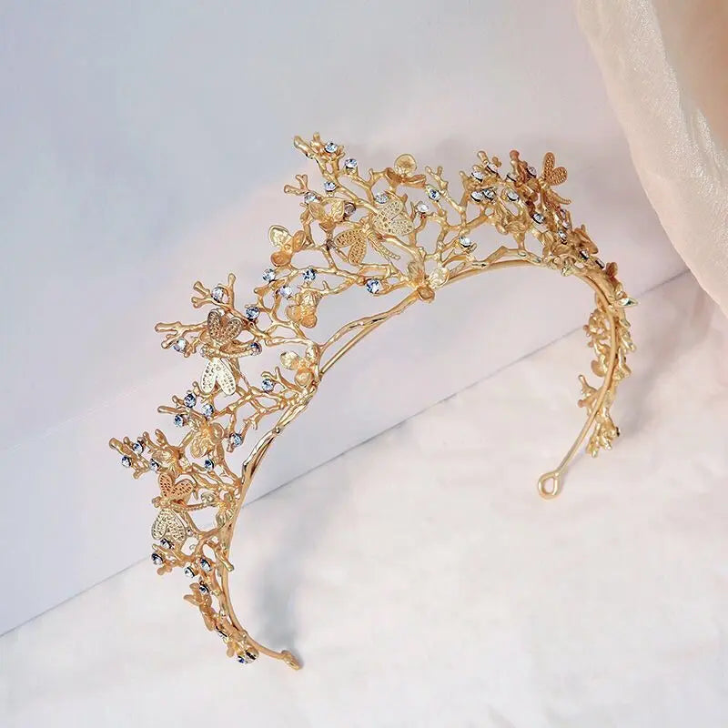 Coronas de cristal Tiara de diamantes de imitación oro
