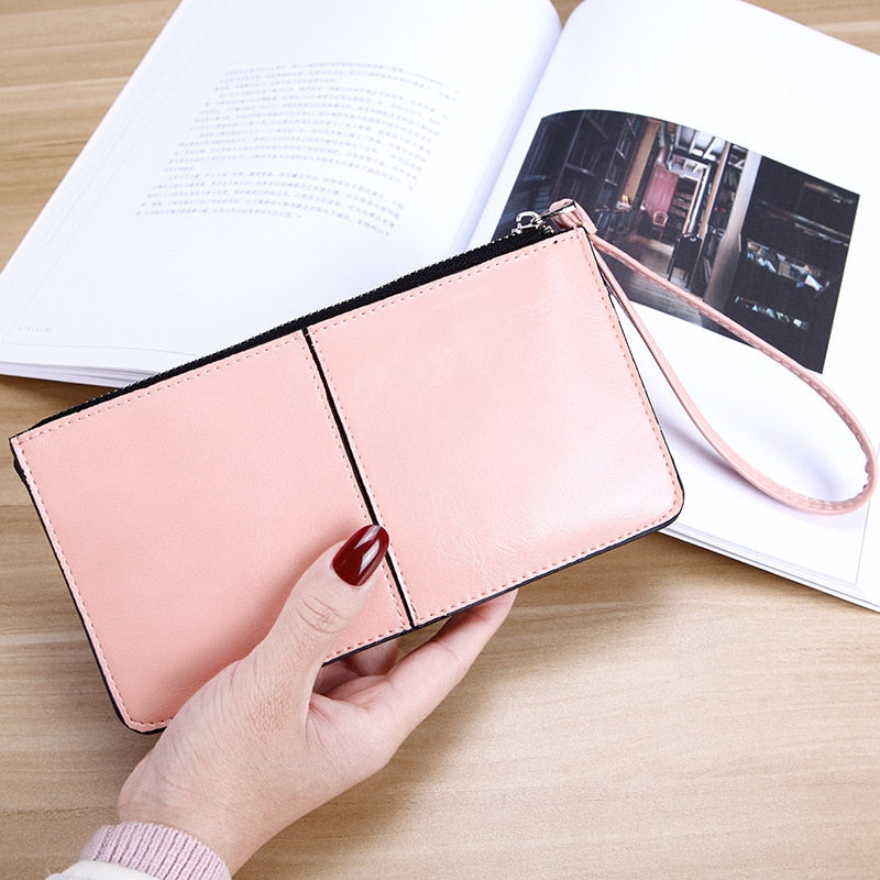 Cartera de mano de cuero con cera de aceite para mujer 5