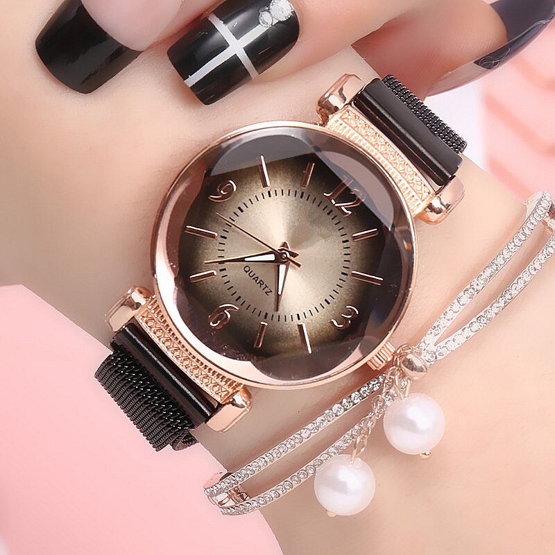 Reloj de cuarzo con hebilla magnética para mujer