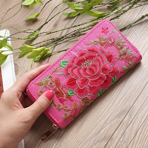 Cartera largas con bordado ético para mujer