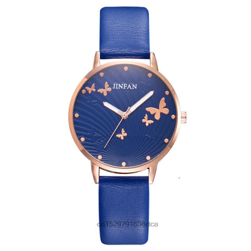 Reloj de cuero de cuarzo para mujer, diseño de esfera de mariposa Simple