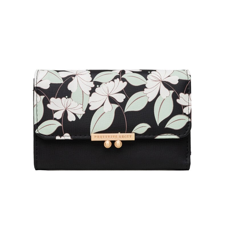 Cartera de moda bonita para mujer, Cartera de flores frescas con estampado medio, monedero de tres pliegues para mujer, Cartera de Carteira multifunción para mujer