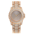 Reloj de mujer de moda ostentoso informal para mujer, reloj de cuarzo dorado, cristal de diamante para mujer