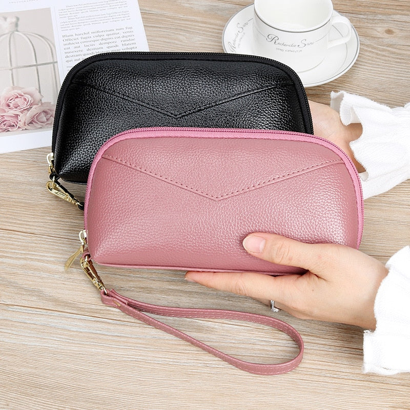 Cartera multifuncional de estilo largo para mujer, monedero de piel sintética, tarjetero 3