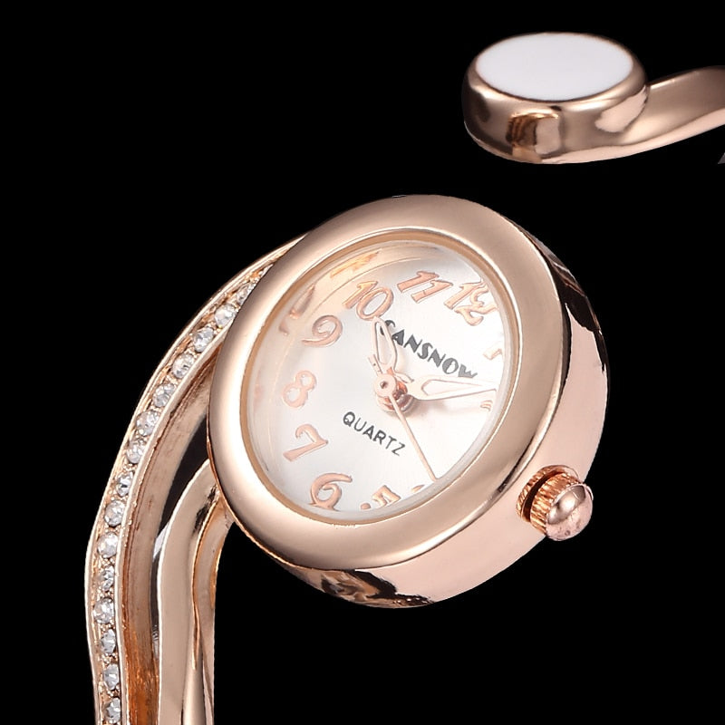 Reloj de pulsera de oro rosa para mujer con diamantes de imitación, joyería 2