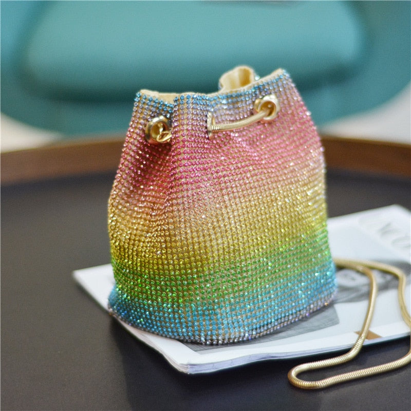 Cartera de mano plateado con diamantes de imitación de cristal 4