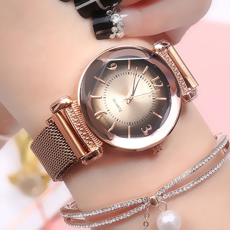 Reloj de cuarzo con hebilla magnética para mujer