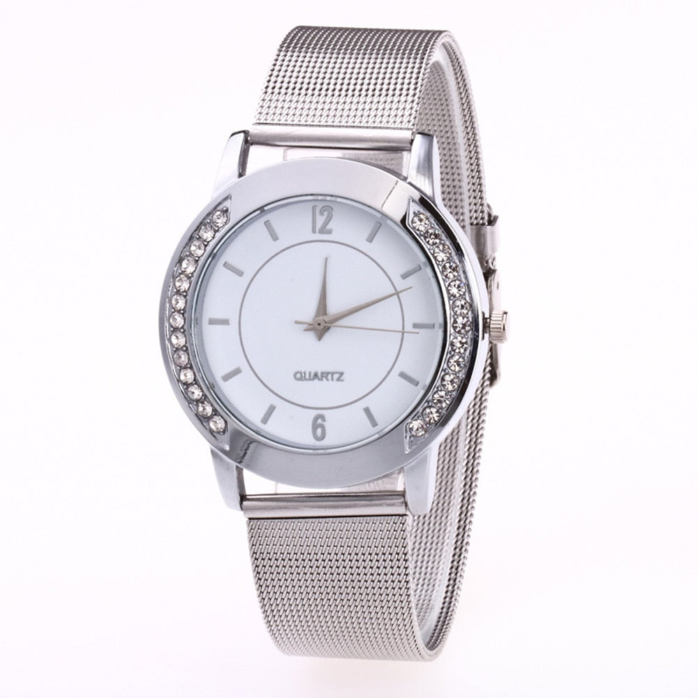 Reloj de pulsera analógico de acero inoxidable para mujer