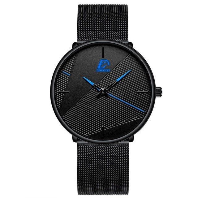 Relojes minimalistas para hombre, pulsera de cuarzo con correa de malla de acero inoxidable ultradelgada, de negocios