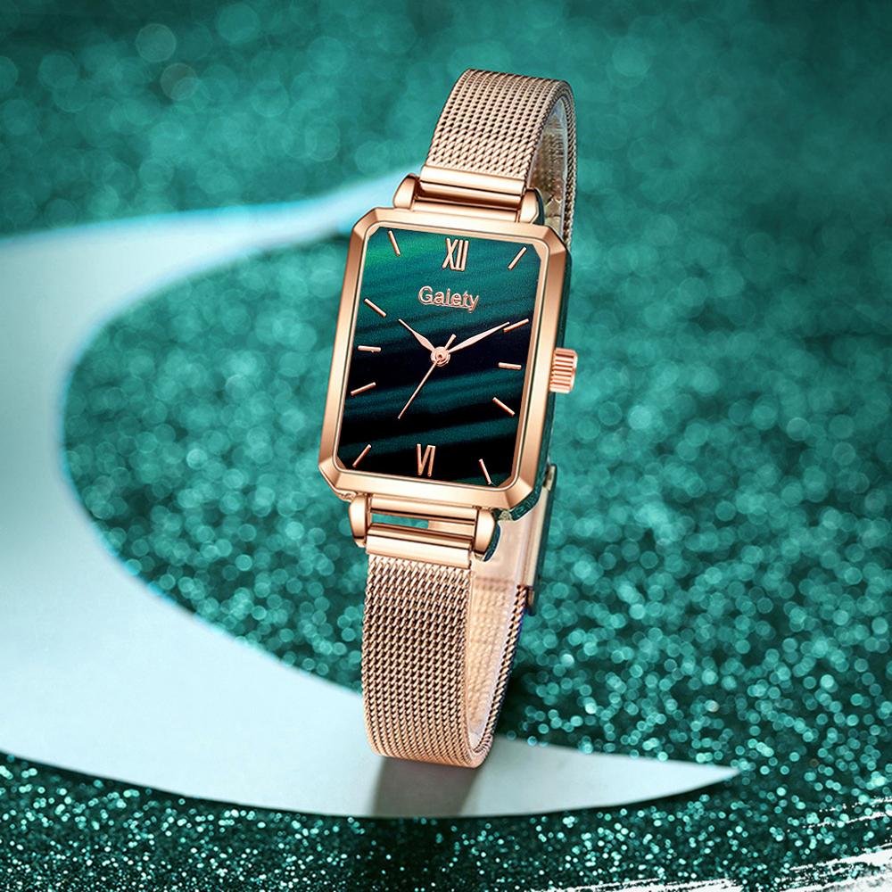Reloj cuadrado de cuarzo para mujer, conjunto de pulsera, esfera verde 5